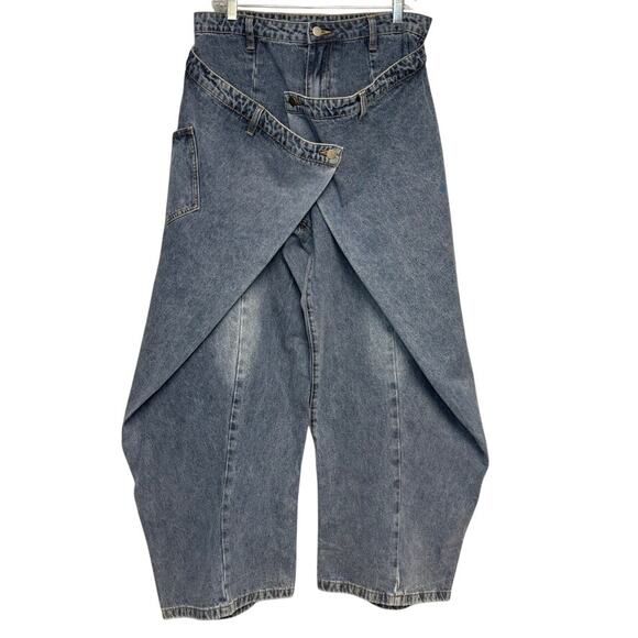 Micas Denim - NWT Womens Y2K Asymmetrical Wrap Waist Extra Wide Leg Jnco Style Jeans Sz L